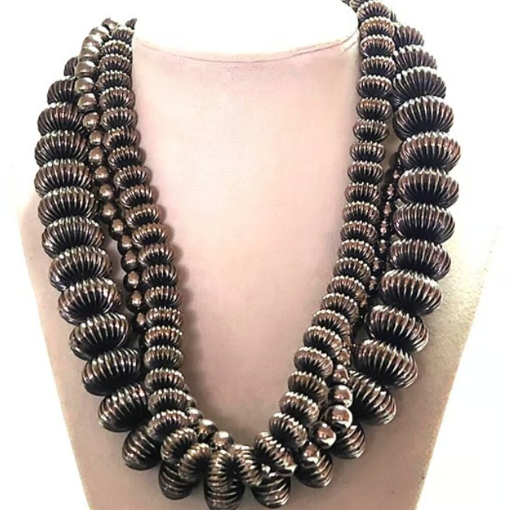 Elegant Navajo Pearls Statement Necklace THREE STRANDS saucer chunky